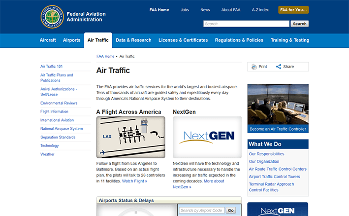 screenshot of Air Traffic page